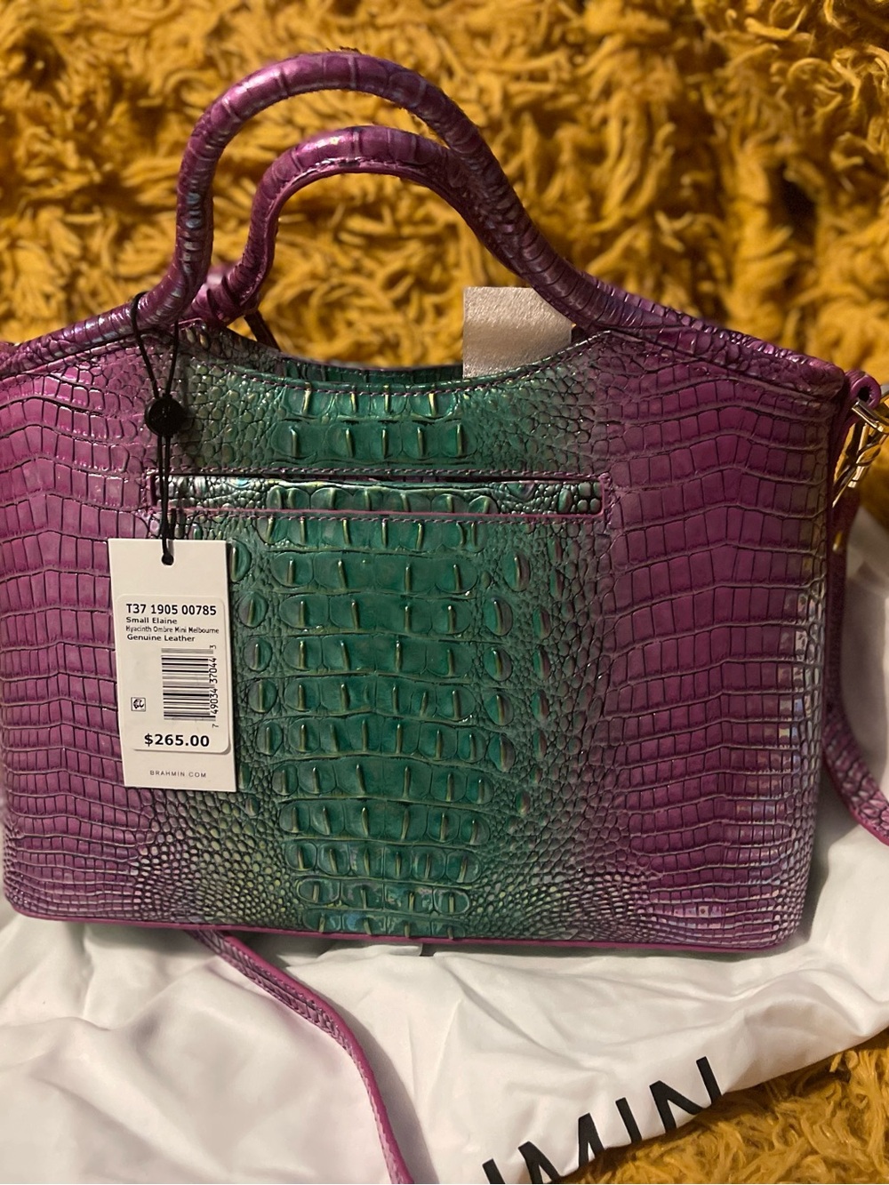 Brahmin Two-Tone Croc-Embossed Satchel in Pink and Green